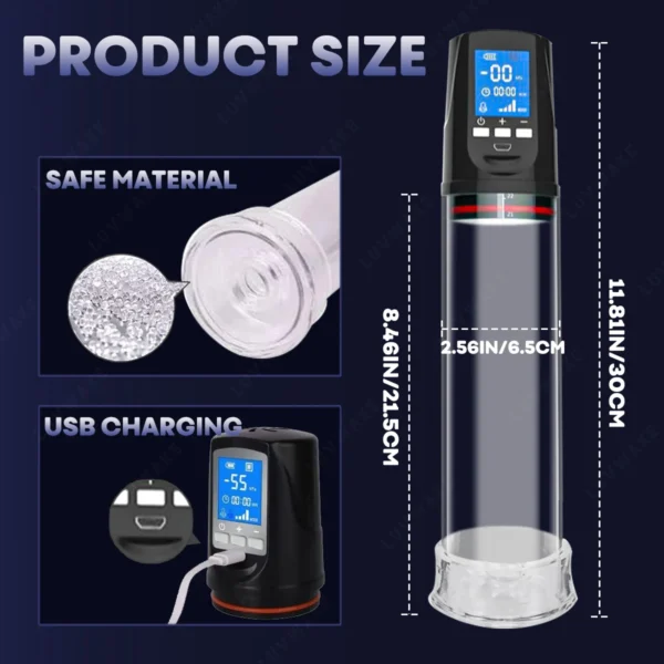 LUVWAKE Automatic Vacuum Penis Pump – Waterproof, 4 Suction Modes, LCD Screen & USB Rechargeable - Image 12